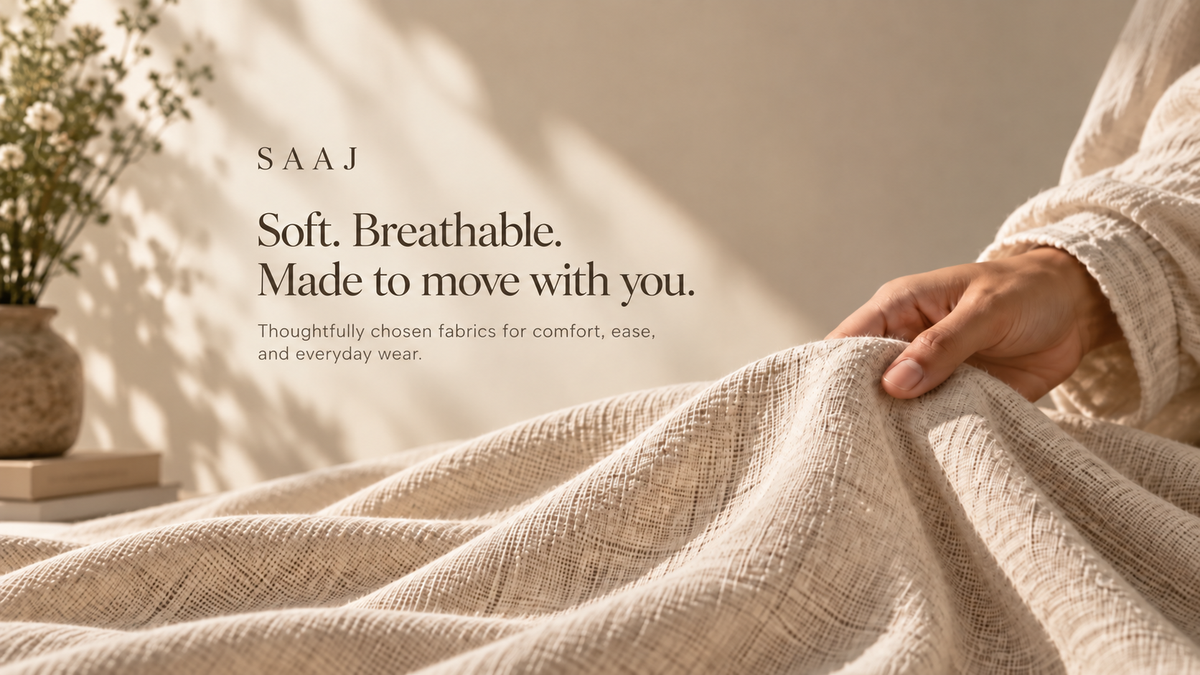 SAAJ desktop banner - Soft. Breathable. Made to move with you.