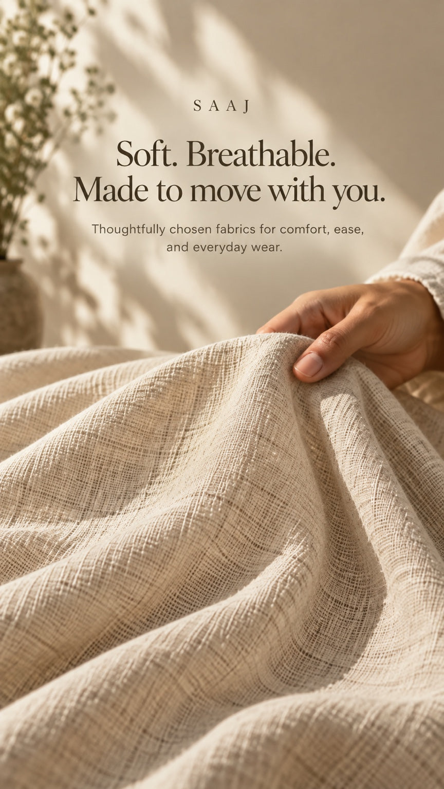 SAAJ mobile banner - Soft. Breathable. Made to move with you.